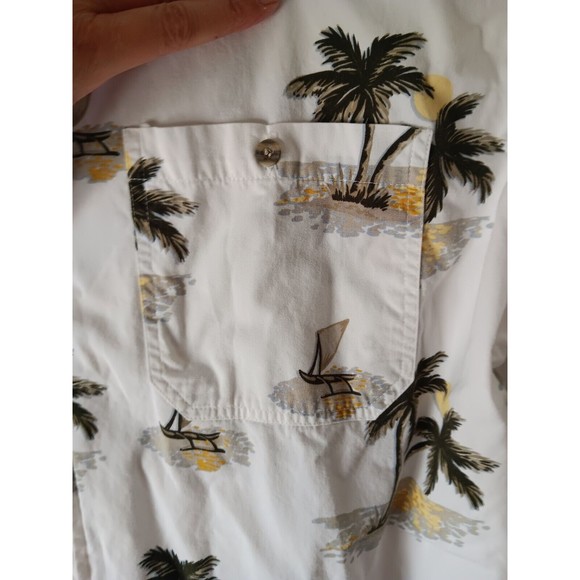 Michael Austin Mens Hawaiian Shirt XL Cotton Short Sleeve Pam Trees Cream - Picture 13 of 15